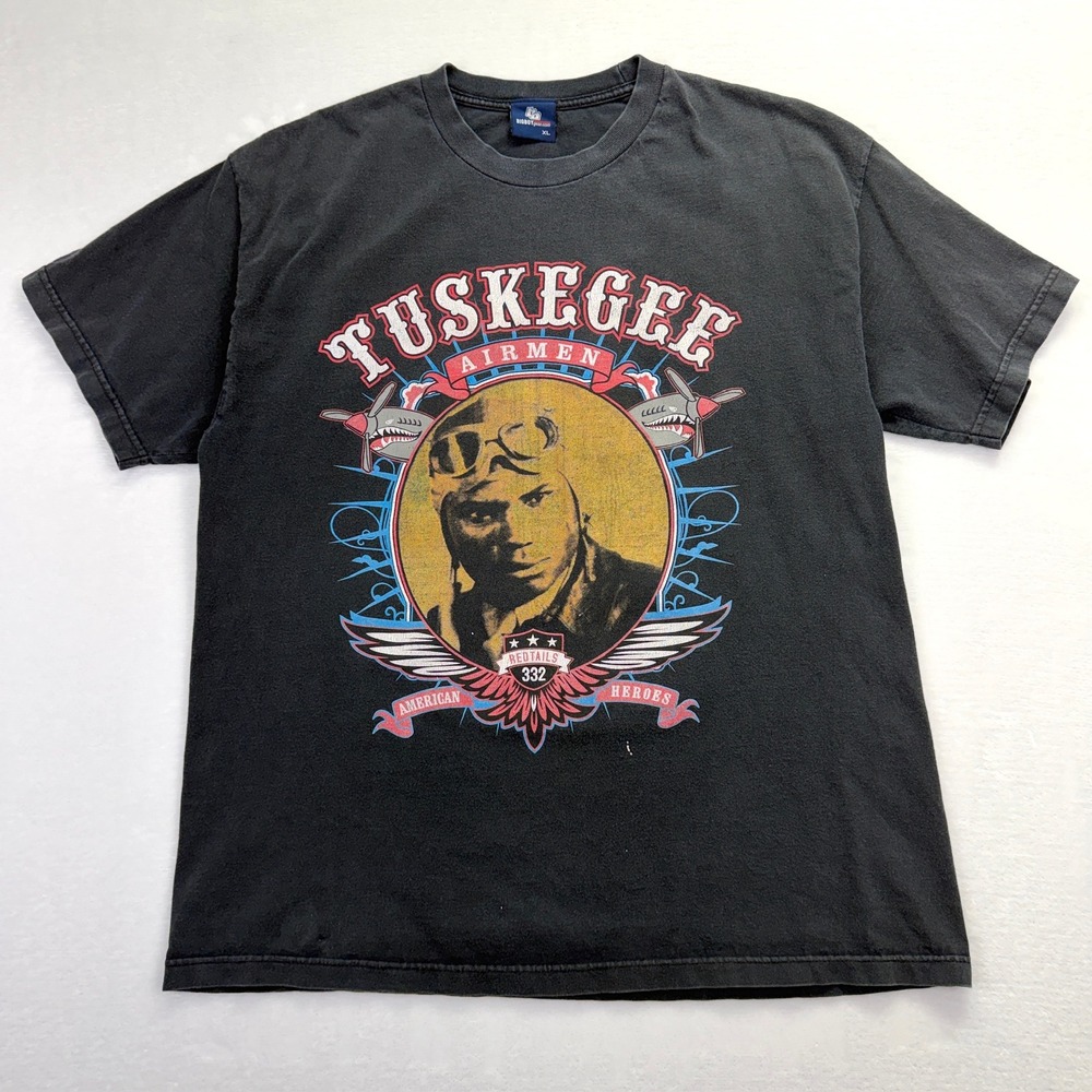 VTG Big Boy Gear Tuskegee Airmen T-Shirt Mens XL‎ Black Redtails 332 Heroes